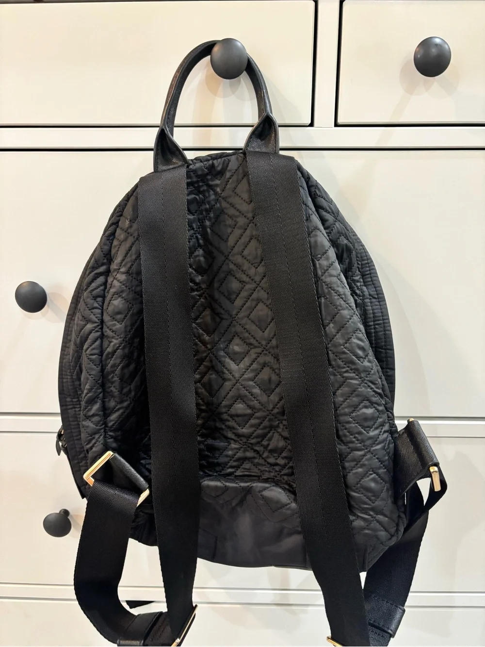 Tory Burch Black Quilted Logo Backpack